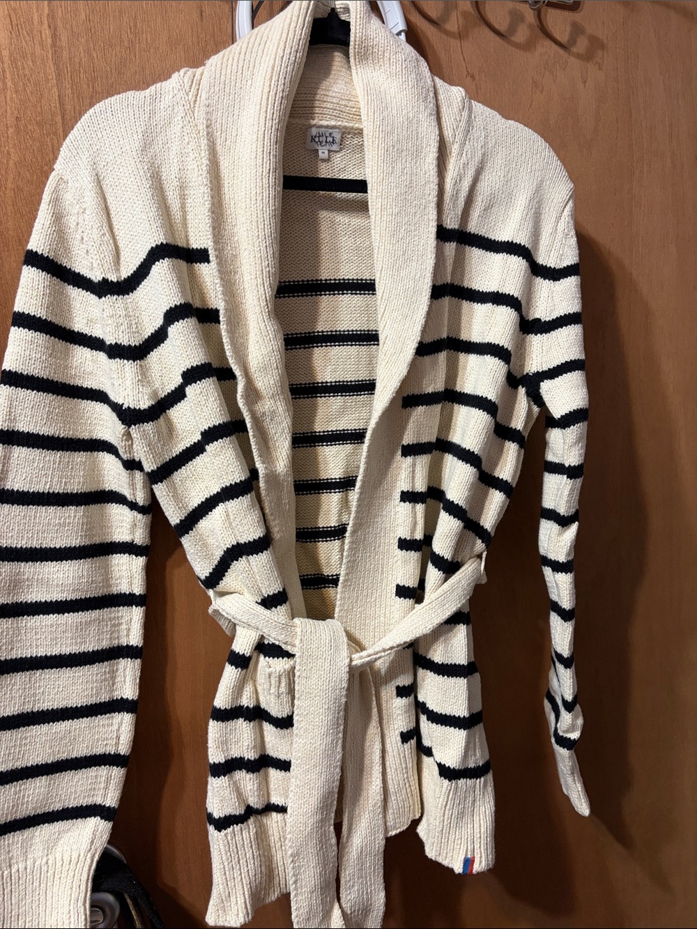 KULE Cream and Black Striped Shawl-Collar Cardigan
